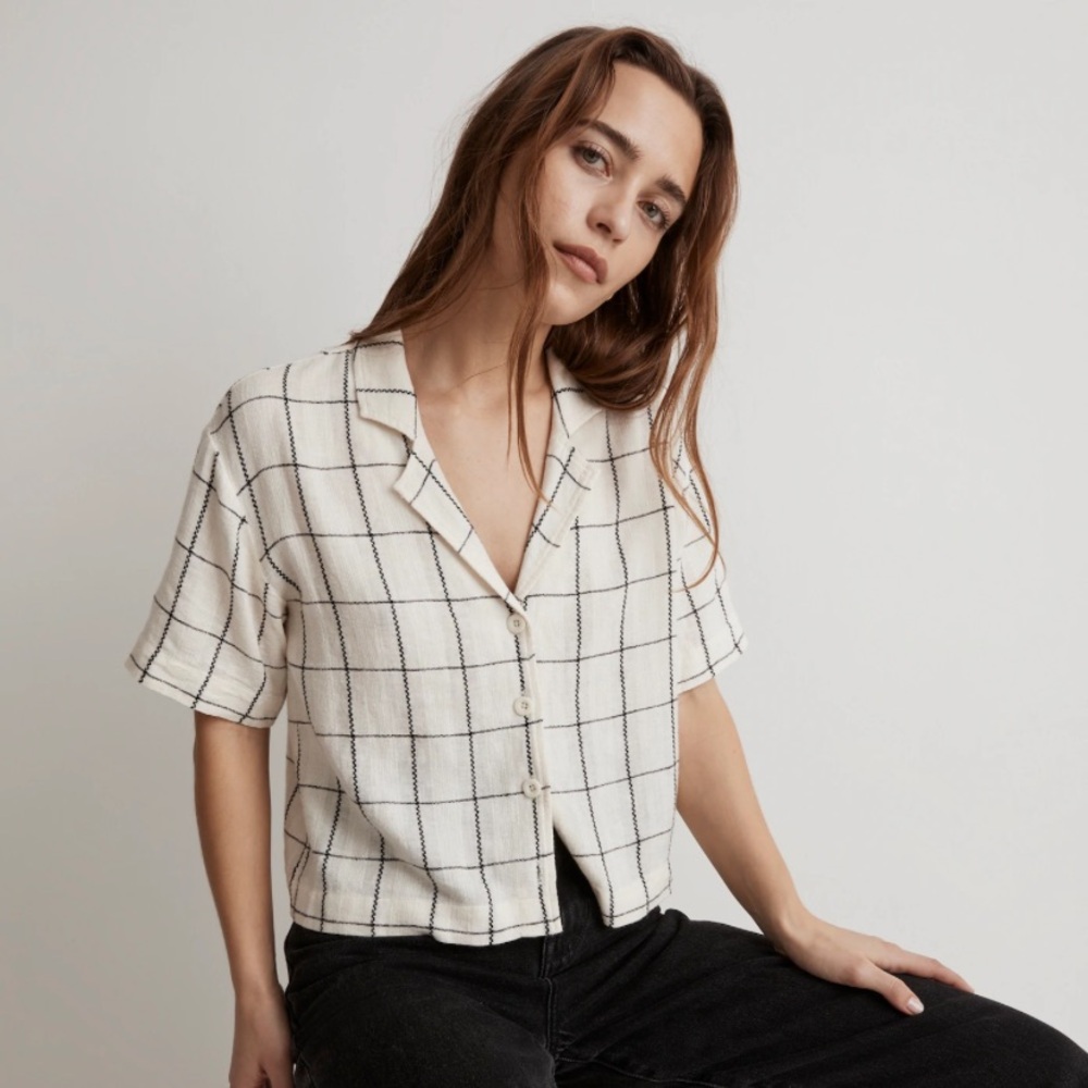Madewell linen blend resort crop shirt